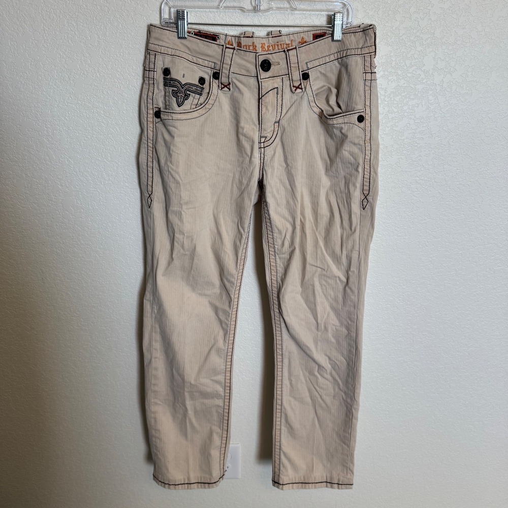 Y2K Cyber Grunge Rock Revival Cream Straight Leg Jeans 32x31 Tan